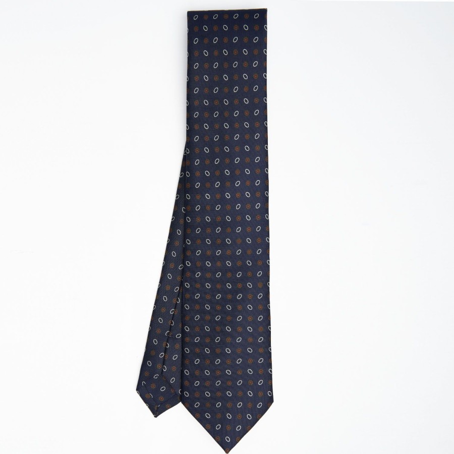 Hot E.Marinella Dark Blue Sartorial Classic Silk Tie Small Flower Pattern