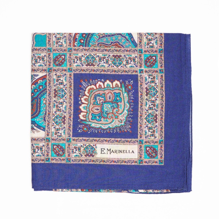 Hot E.Marinella Soft Blue And Green Wool Stole - Floral Pattern