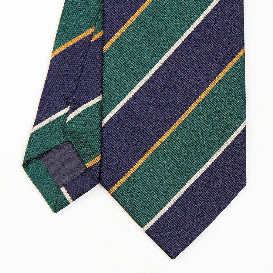 New E.Marinella Dark Blue Sartorial Striped Silk Tie