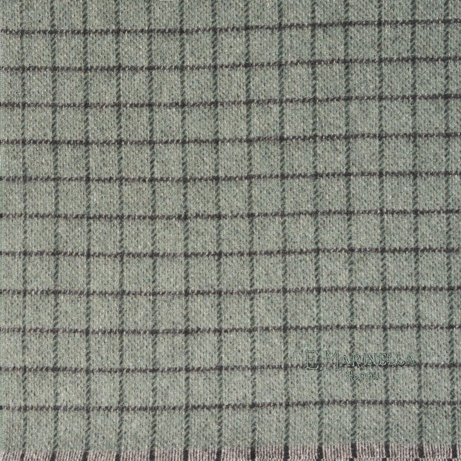 New E.Marinella Dark Green Cashmere Small-Check Scarf