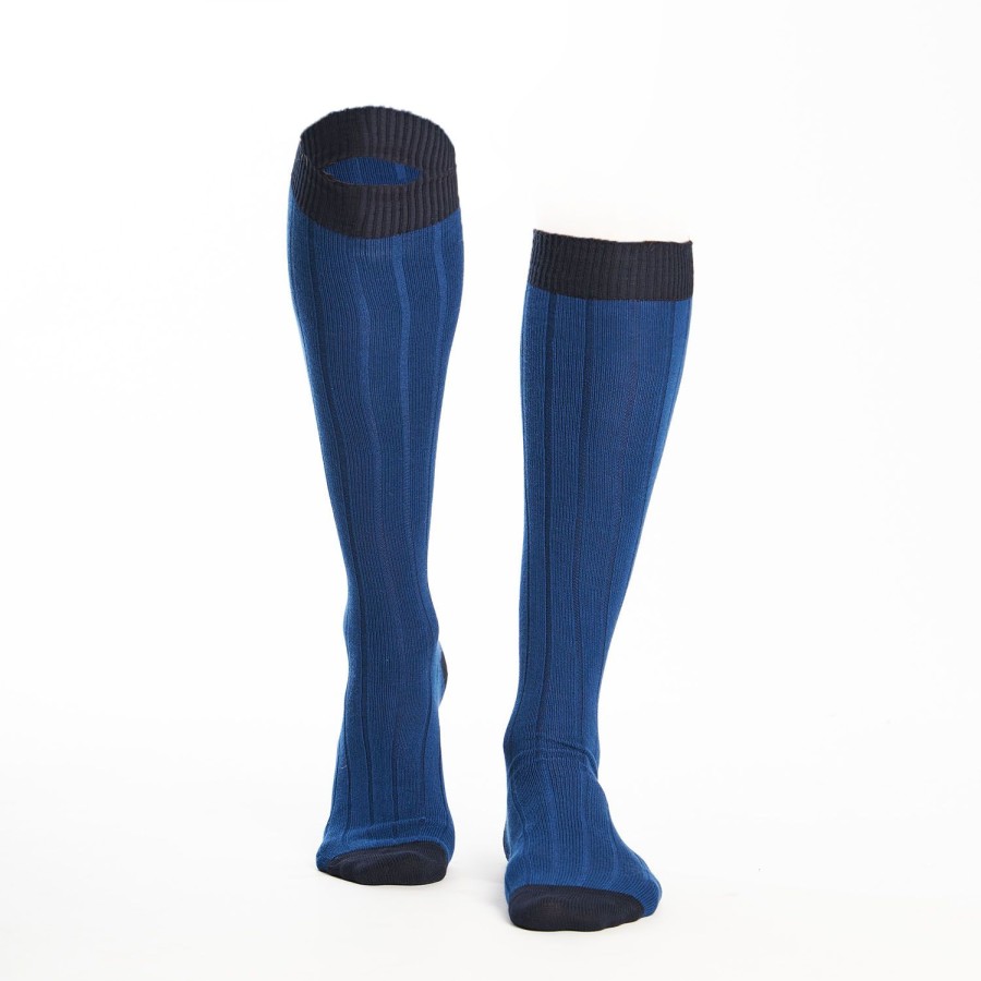 Hot E.Marinella Long Bluette And Blue Bicolor Cotton Socks - Solid Color