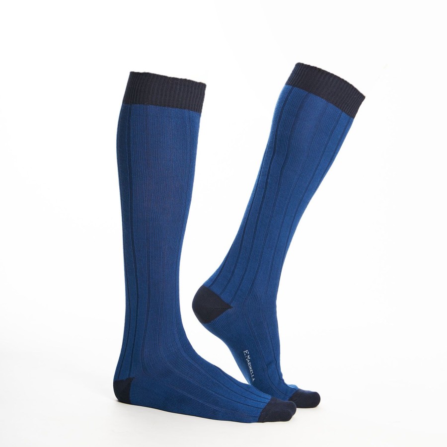 Hot E.Marinella Long Bluette And Blue Bicolor Cotton Socks - Solid Color