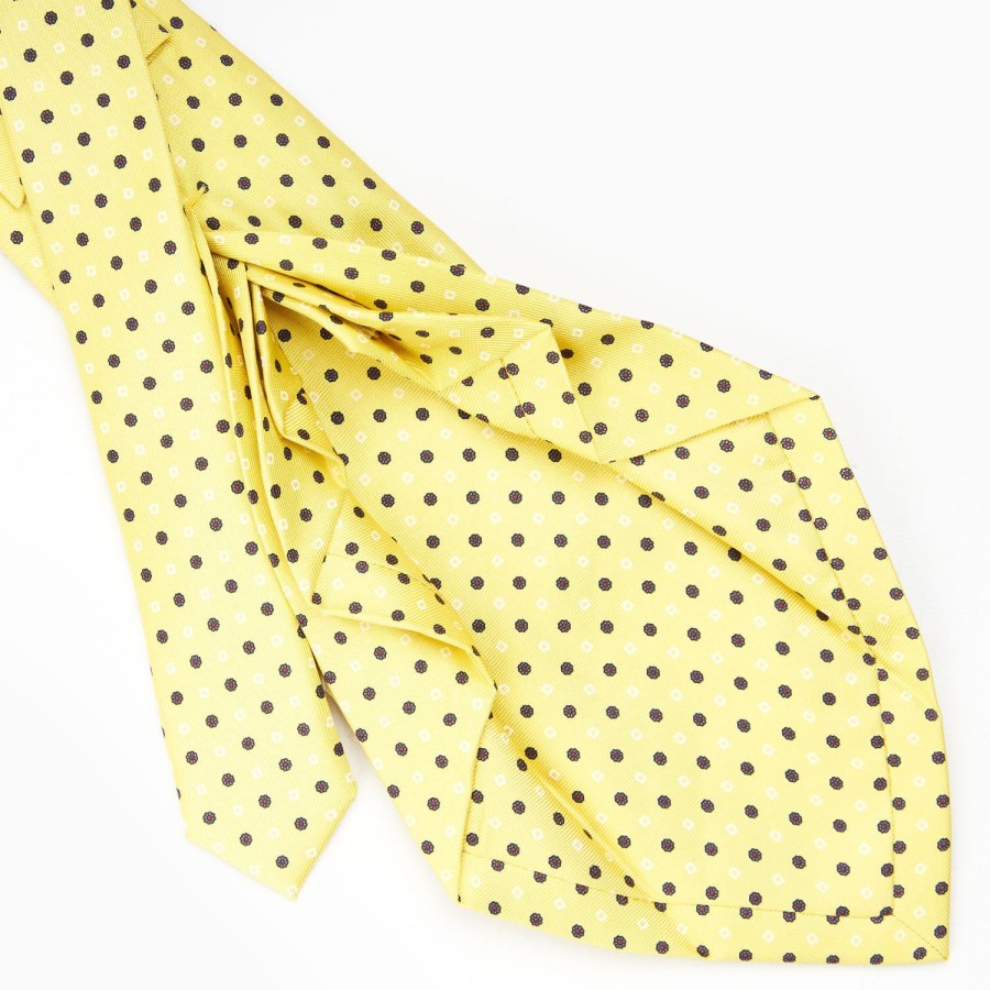 Hot E.Marinella Yellow 9 Fold Sartorial Silk Tie Small Flower Pattern