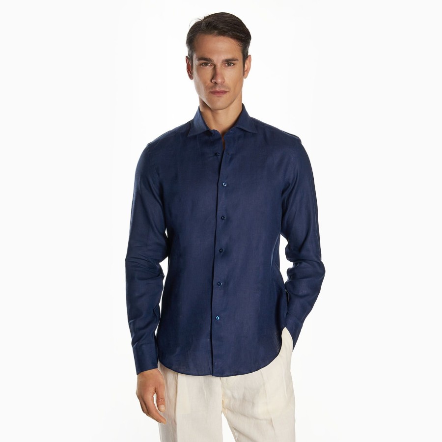 Best E.Marinella Dark Blue Linen Shirt