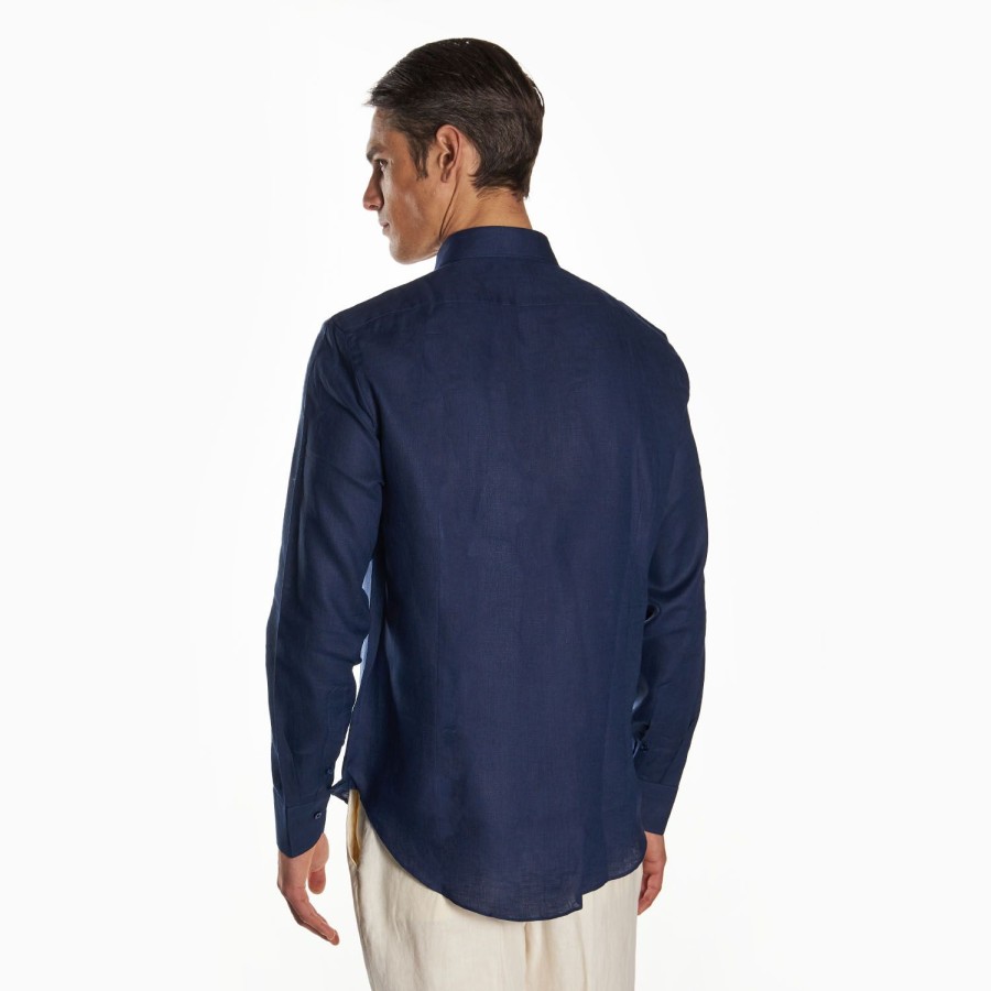 Best E.Marinella Dark Blue Linen Shirt