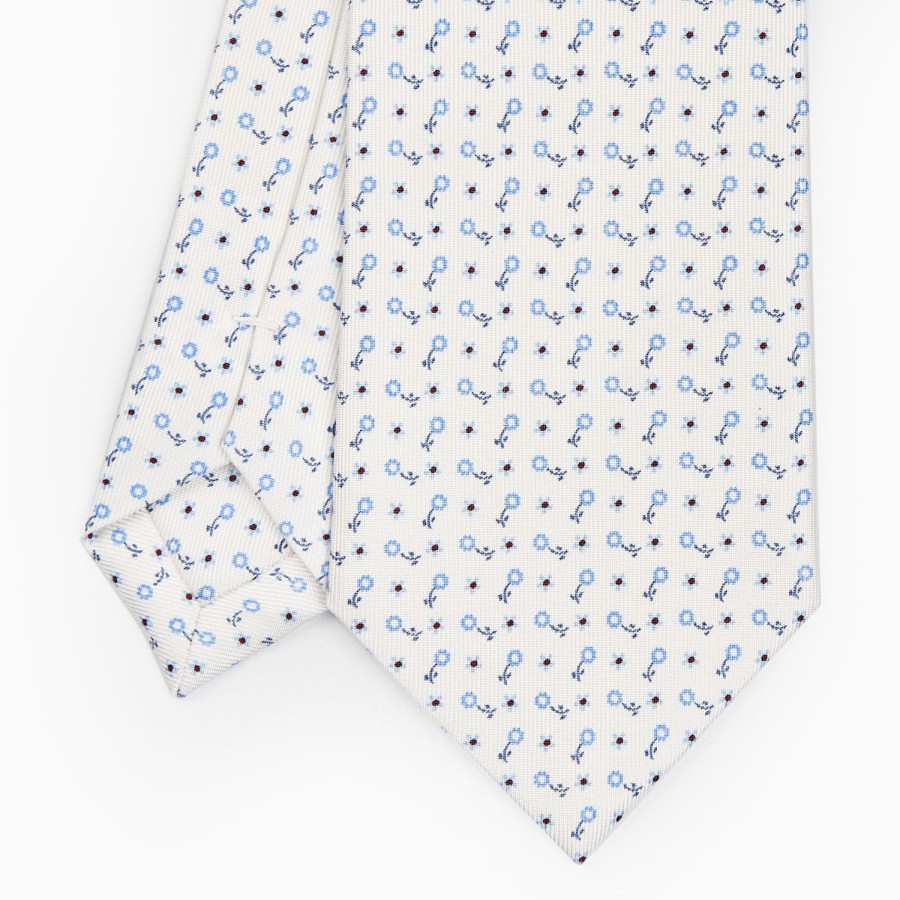 New E.Marinella White Sartorial Classic Silk Tie - Small Flower Designs