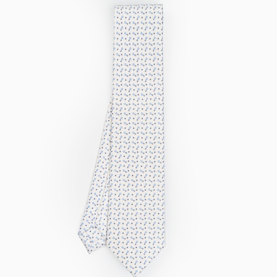 New E.Marinella White Sartorial Classic Silk Tie - Small Flower Designs