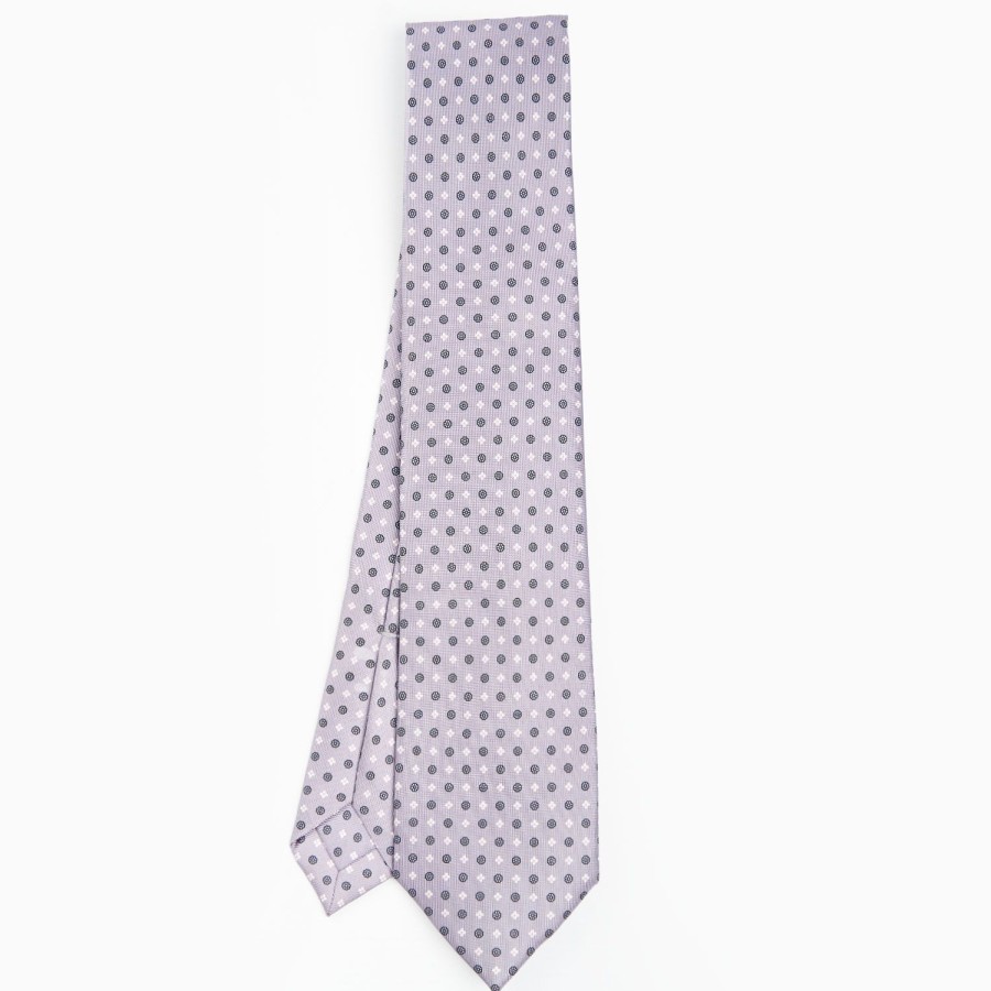 New E.Marinella Light Grey 5 Fold Sartorial Silk Tie - Small Flower Pattern