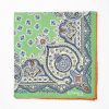 Clearance E.Marinella Green Hand-Printed Silk Pocket Square - Large Flower Pattern