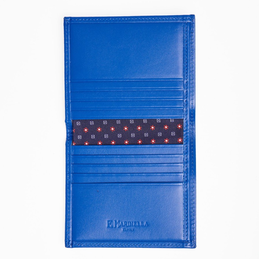 Online E.Marinella Dark Blue Silk And Leather Folding Card Holder 10 Compartments