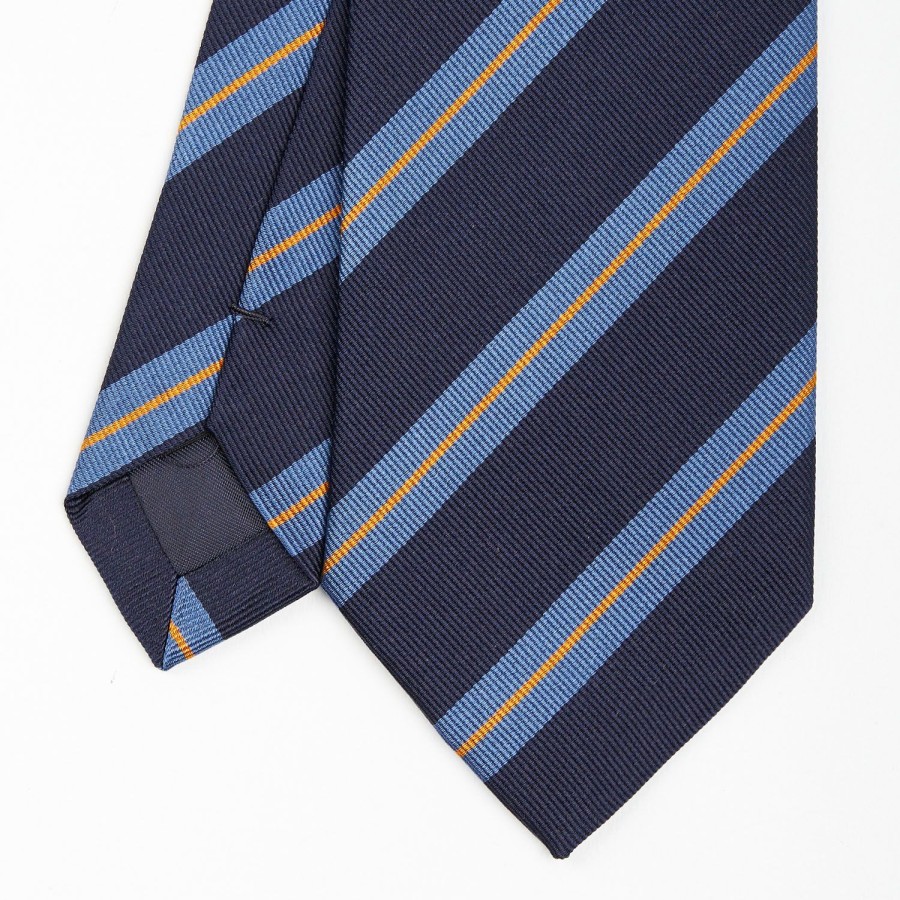 Hot E.Marinella Dark Blue Sartorial Striped Silk Tie