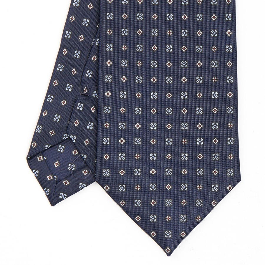 Hot E.Marinella Dark Blue Sartorial Classic Silk Tie - Small Flower Designs