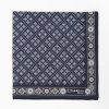 Wholesale E.Marinella Dark Blue Hand-Printed Silk Pocket Square Large Flower Pattern