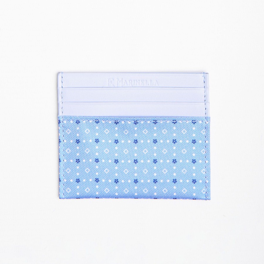 Wholesale E.Marinella Light Blue Leather And Silk Credit Card Holder - 5 Compartments