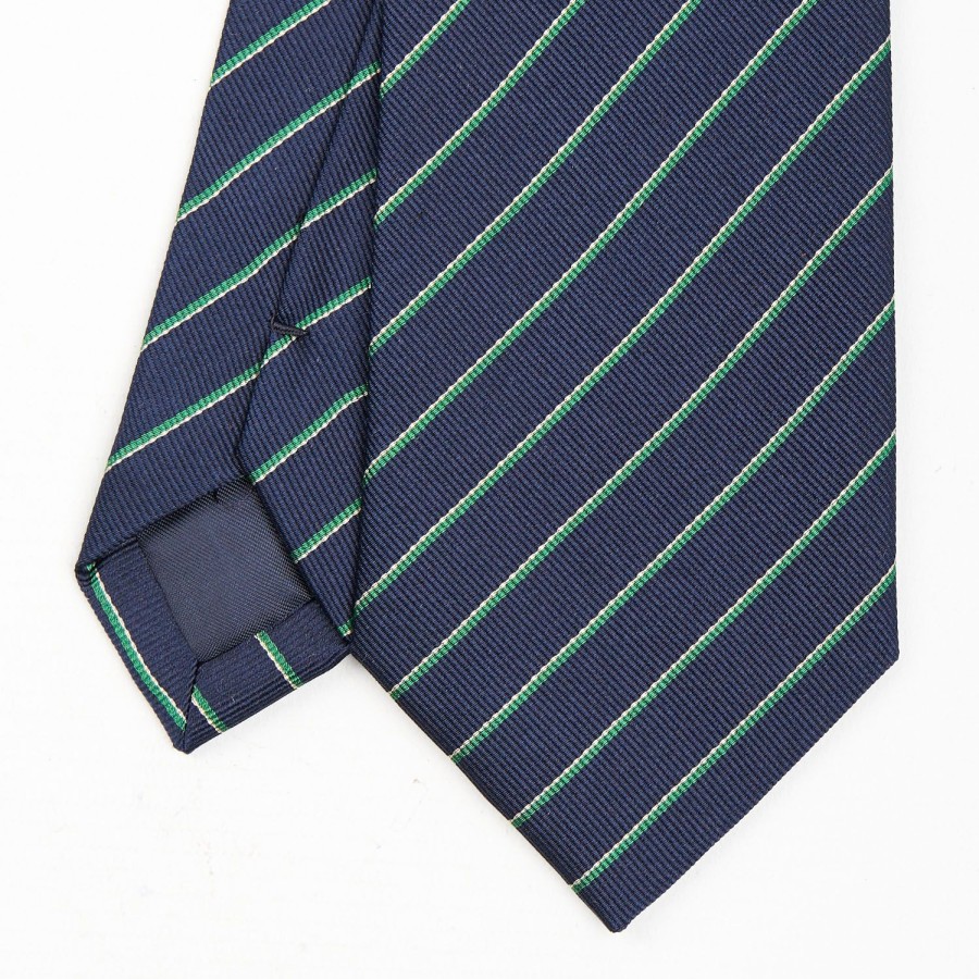 New E.Marinella Dark Blue Sartorial Striped Tie