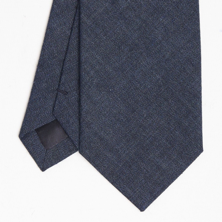 Hot E.Marinella Dark Blue Sartorial Linen Tie Solid Color