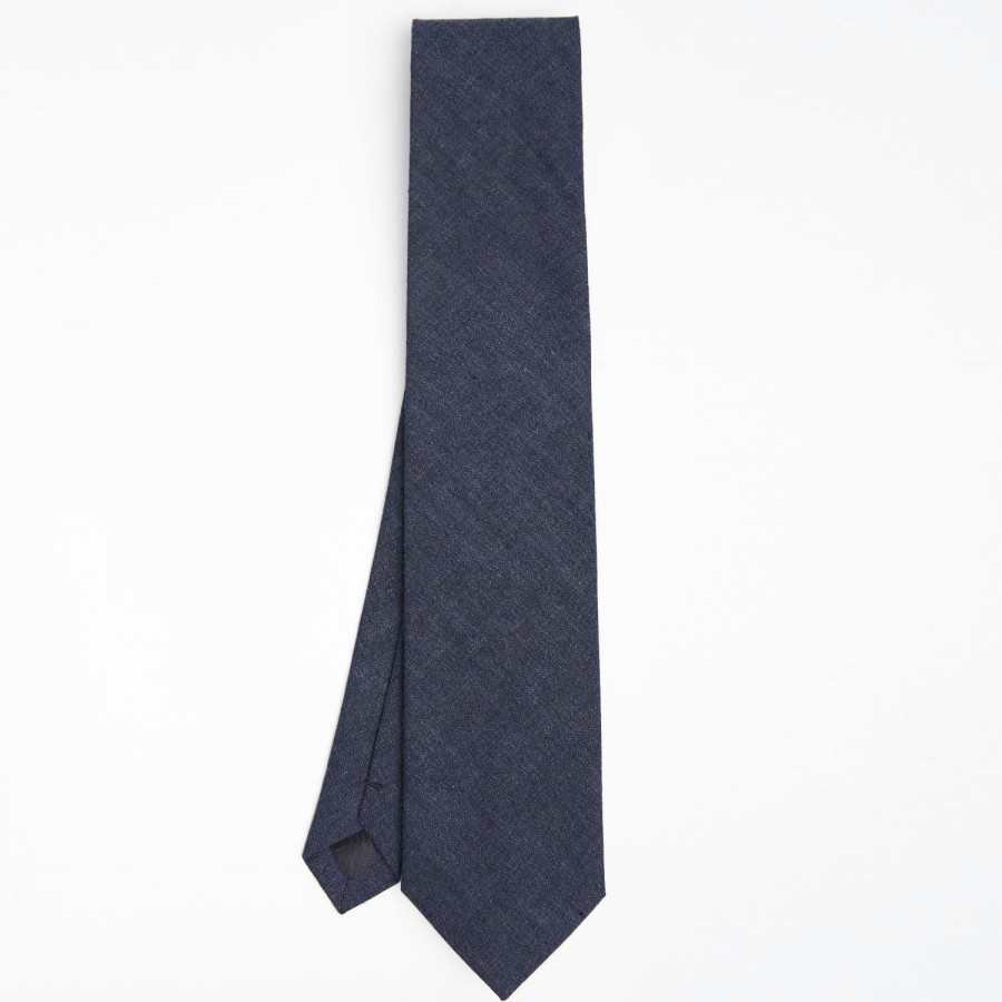 Hot E.Marinella Dark Blue Sartorial Linen Tie Solid Color