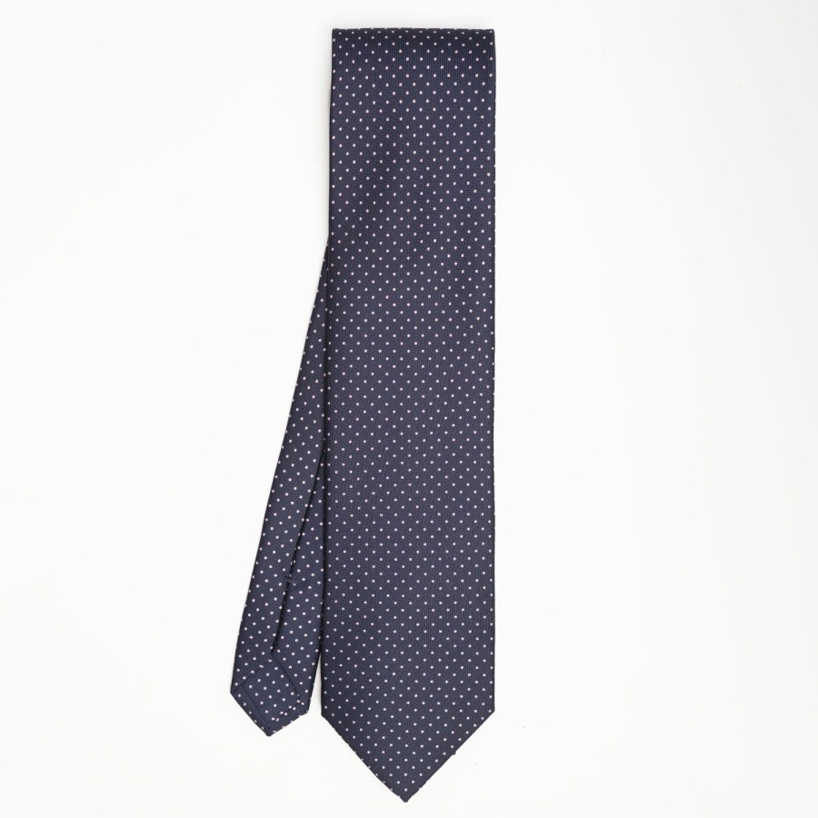 Best E.Marinella Dark Blue Sartorial Classic Silk Tie Polka Dot Pattern