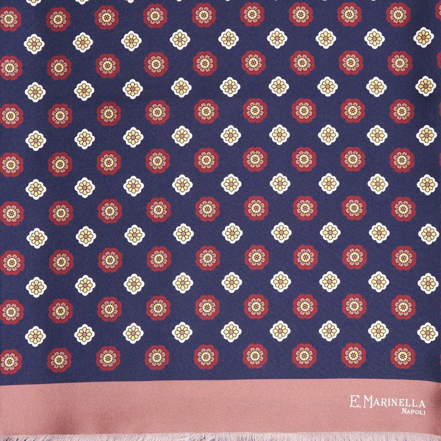 New E.Marinella Dark Blue And Pink Double Silk Scarf