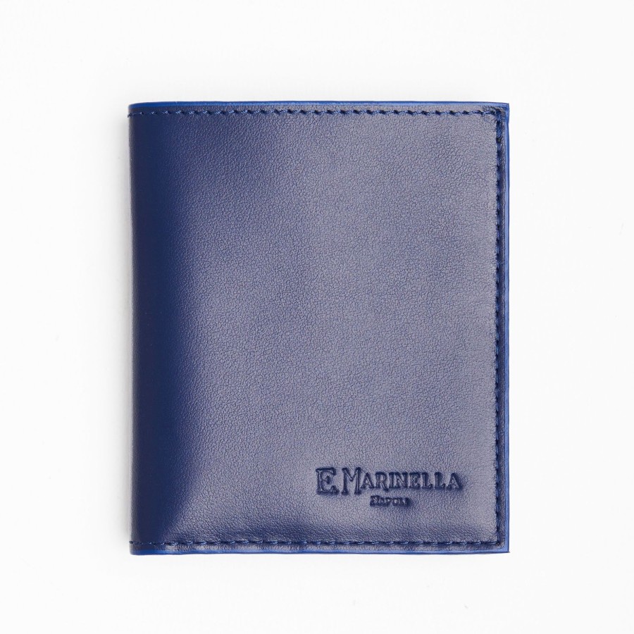 New E.Marinella Dark Blue Leather Small Wallet