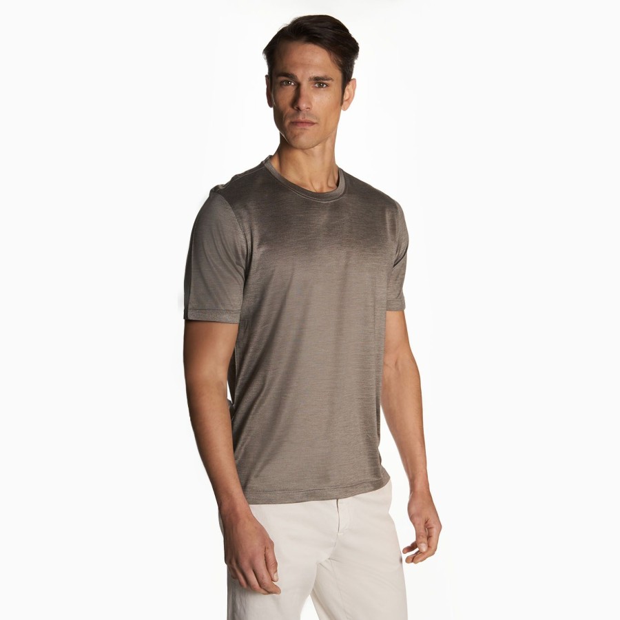 New E.Marinella Grey Silk T-Shirt