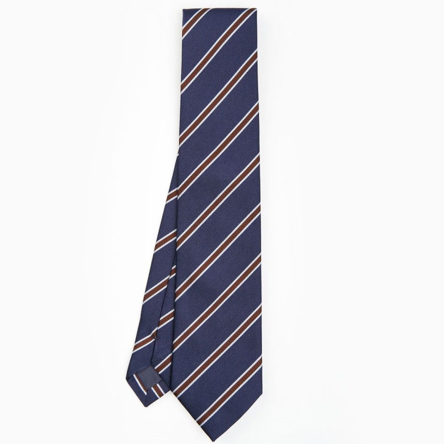 New E.Marinella Dark Blue Sartorial Striped Silk Tie