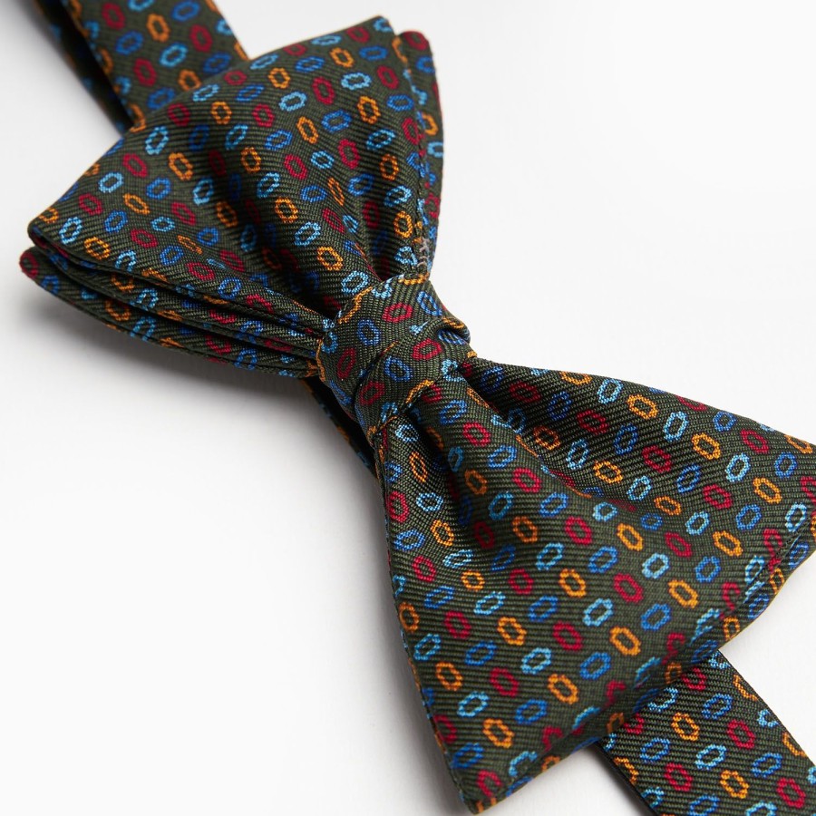 Wholesale E.Marinella Dark Green Pre-Knotted Silk Bowtie - Small Geometric Pattern