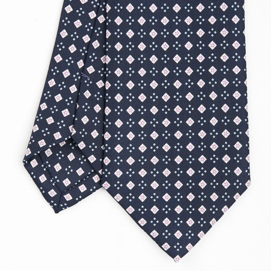 Hot E.Marinella Dark Blue Sartorial Classic Silk Tie - Small Flower Pattern