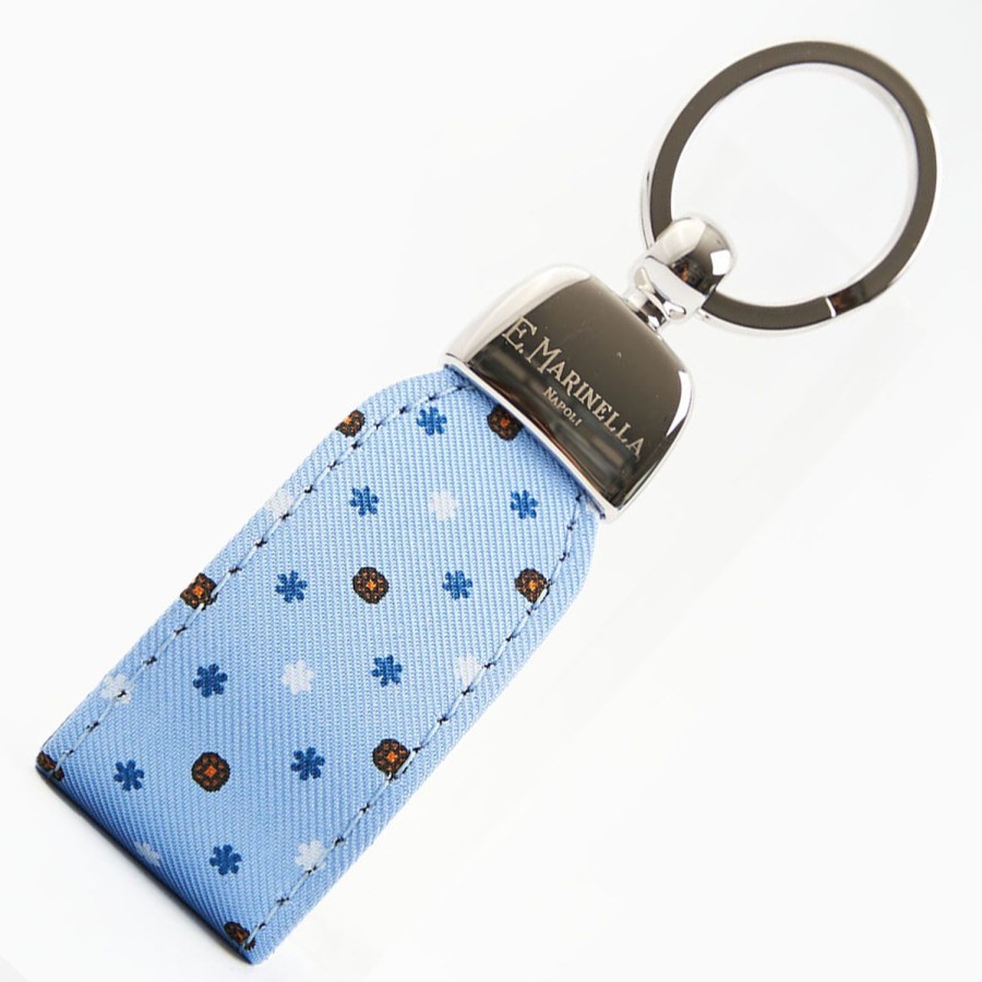 New E.Marinella Light Blue Keyfob In Silk And Leather