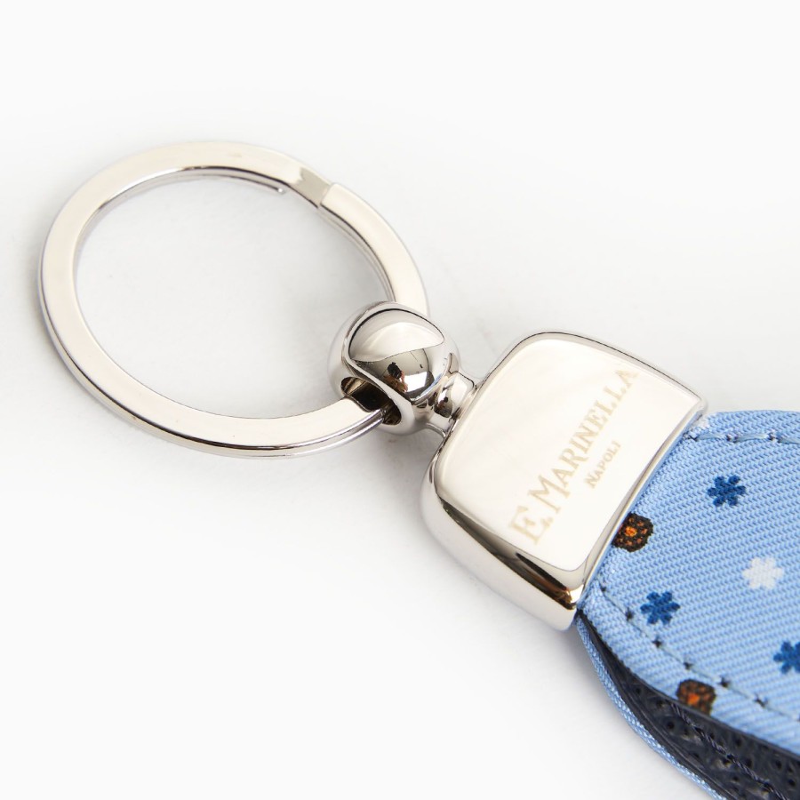 New E.Marinella Light Blue Keyfob In Silk And Leather