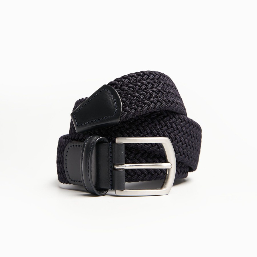 Clearance E.Marinella Dark Blue Woven Stretch Belt 35 Mm