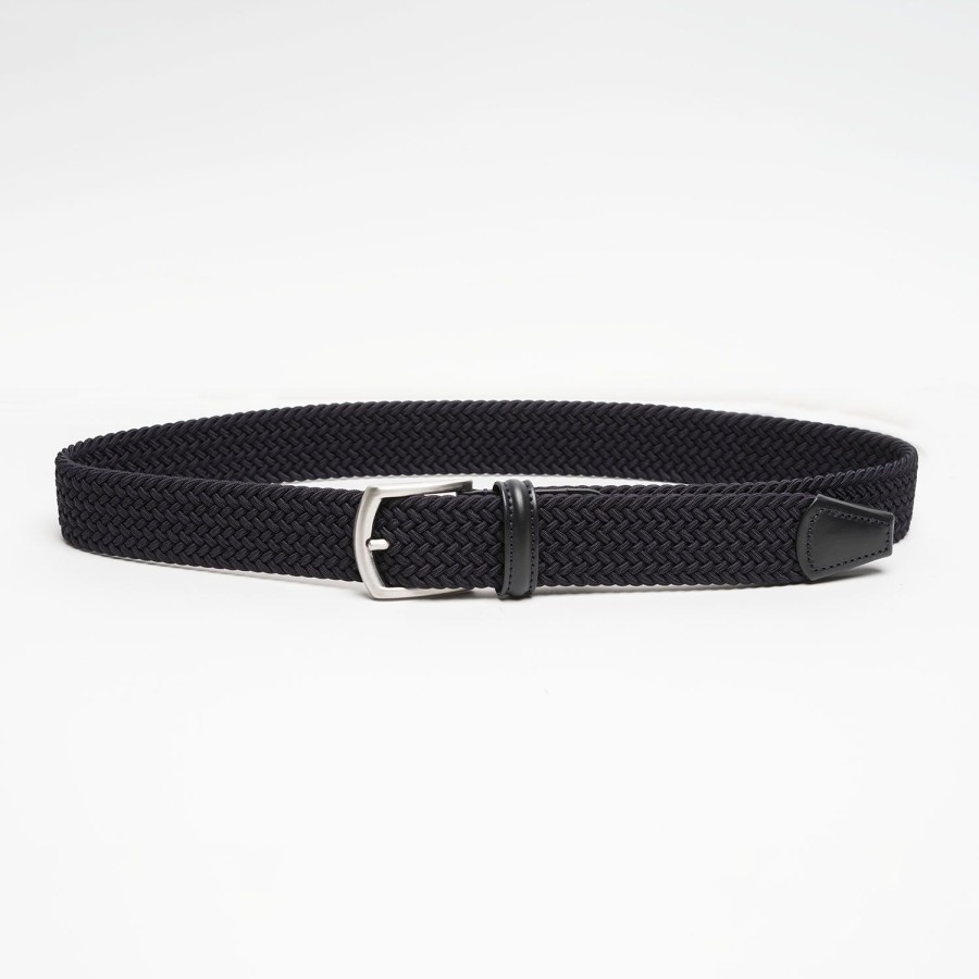 Clearance E.Marinella Dark Blue Woven Stretch Belt 35 Mm