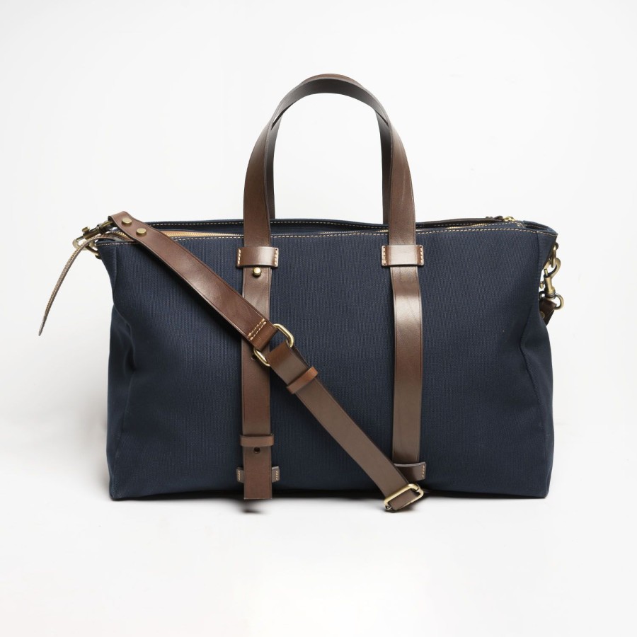 Wholesale E.Marinella Dark Blue Canvas Weekend Bag With Leather Trim