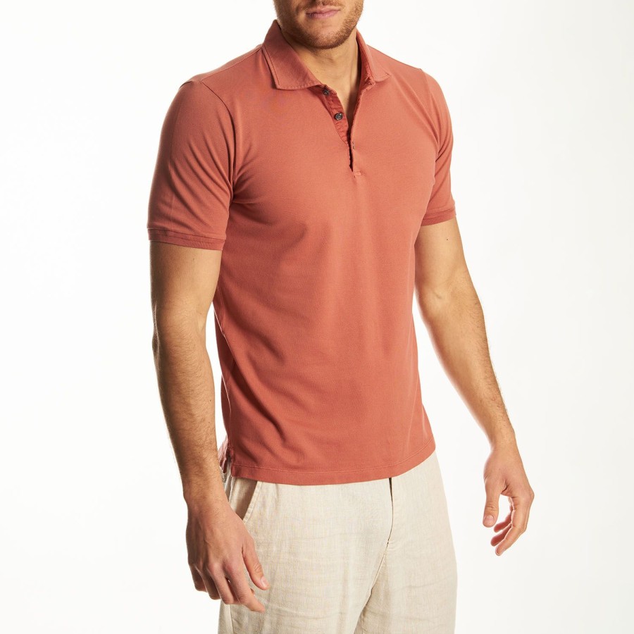 Online E.Marinella Salmon Short Sleeve Pique Cotton Polo