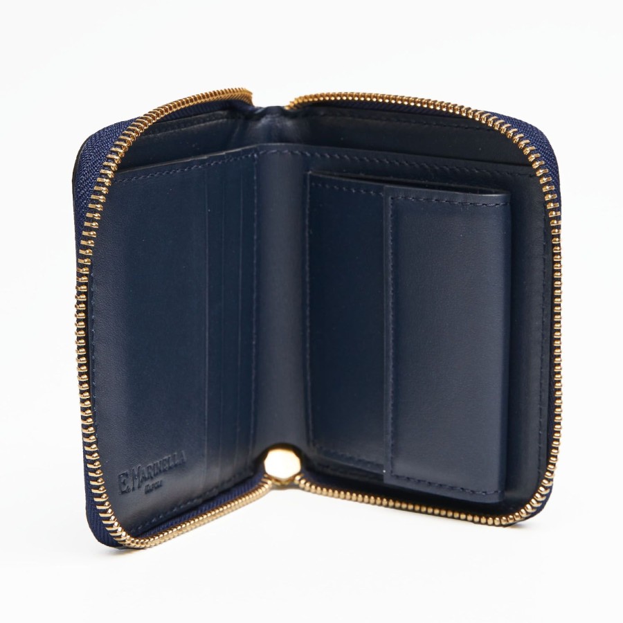 Clearance E.Marinella Small Dark Blue Hammered Leather Wallet