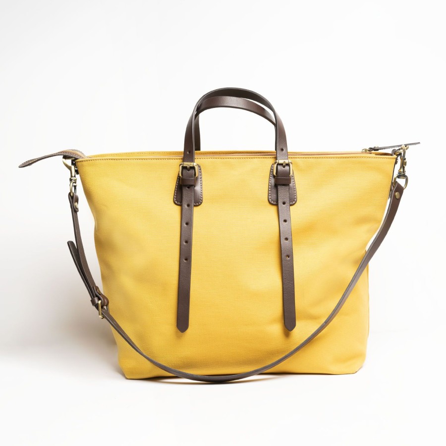 Clearance E.Marinella Yellow Canvas Weekend Bag With Leather Trim