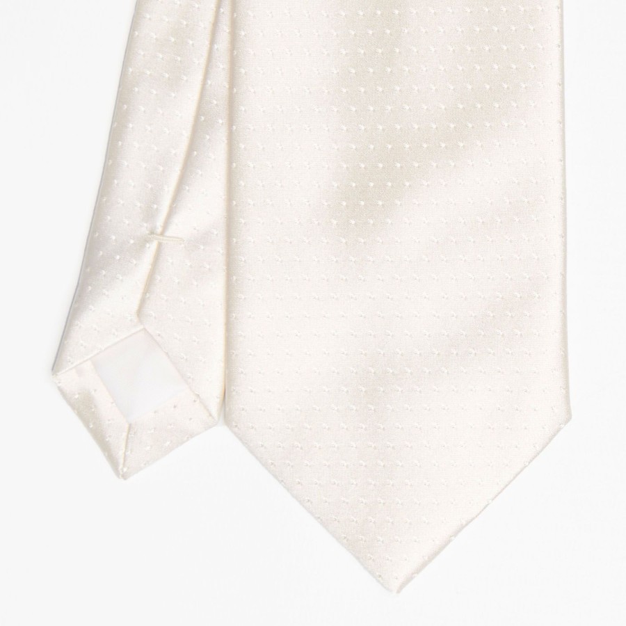 Best E.Marinella White Cerimonial Silk Satin Tie - Small Polka Dot Pattern