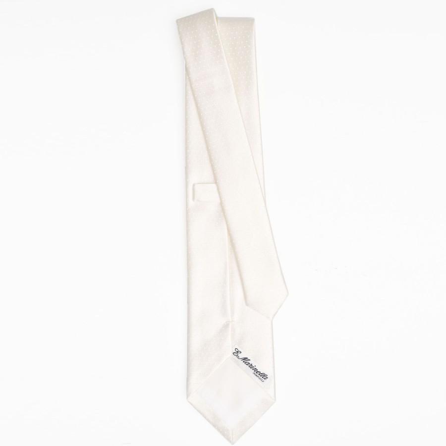 Best E.Marinella White Cerimonial Silk Satin Tie - Small Polka Dot Pattern