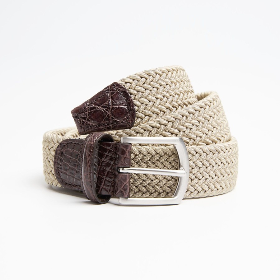 Wholesale E.Marinella Woven Stretch Belt With Alligator Trims