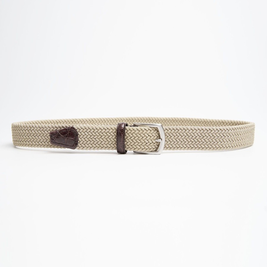 Wholesale E.Marinella Woven Stretch Belt With Alligator Trims