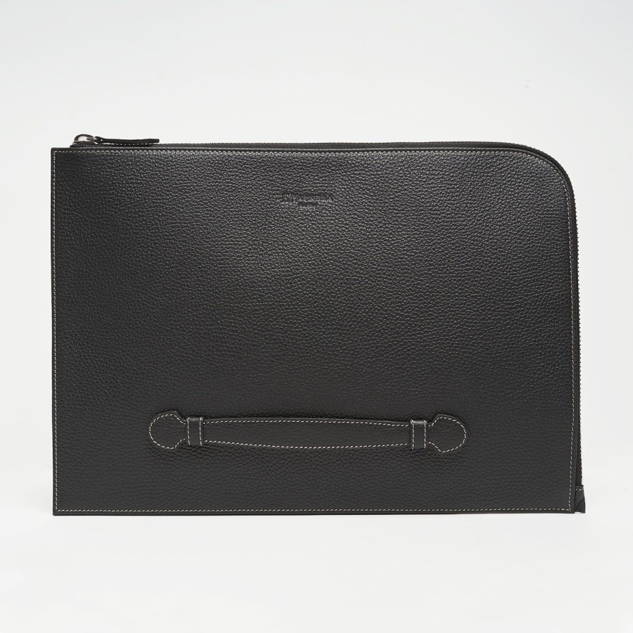 Online E.Marinella Black Leather Portfolio With Strap