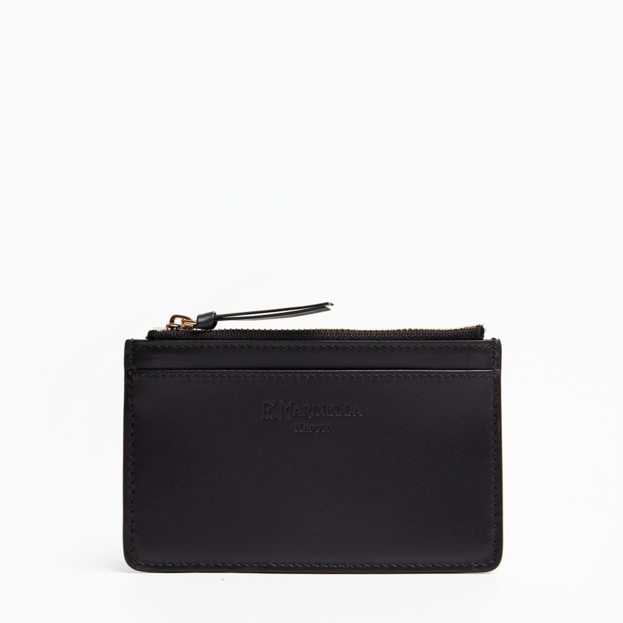 Clearance E.Marinella Black Leather Zip Credit Card Holder