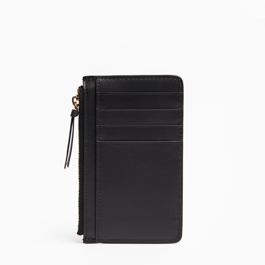 Clearance E.Marinella Black Leather Zip Credit Card Holder