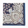 Hot E.Marinella Dark Blue Hand-Printed Silk Pocket Square Large Flower Pattern