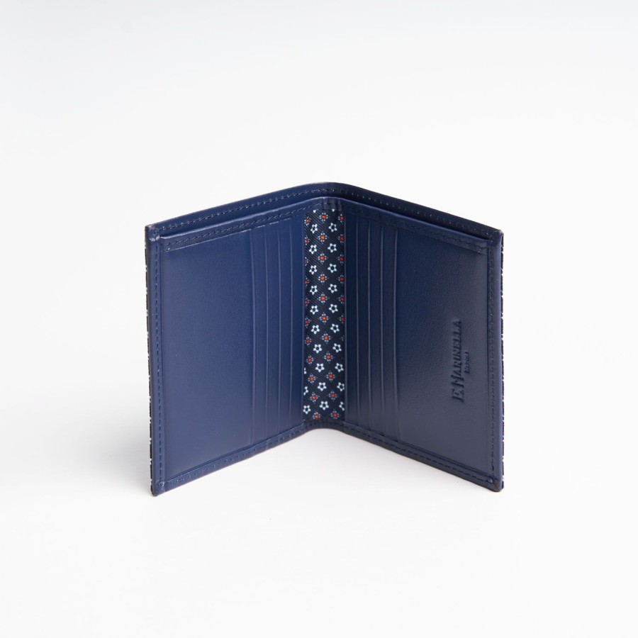 Online E.Marinella Dark Blue Small Wallet In Silk And Leather