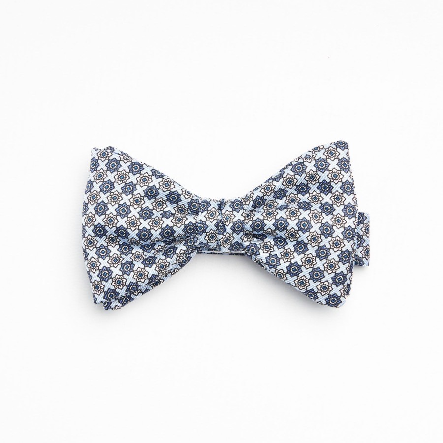 Online E.Marinella Light Blue Pre-Knotted Silk Bowtie- Large Flower Pattern