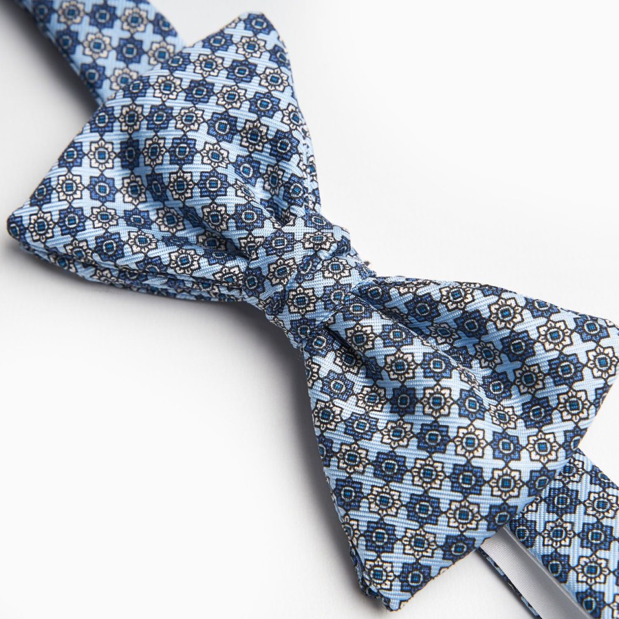 Online E.Marinella Light Blue Pre-Knotted Silk Bowtie- Large Flower Pattern