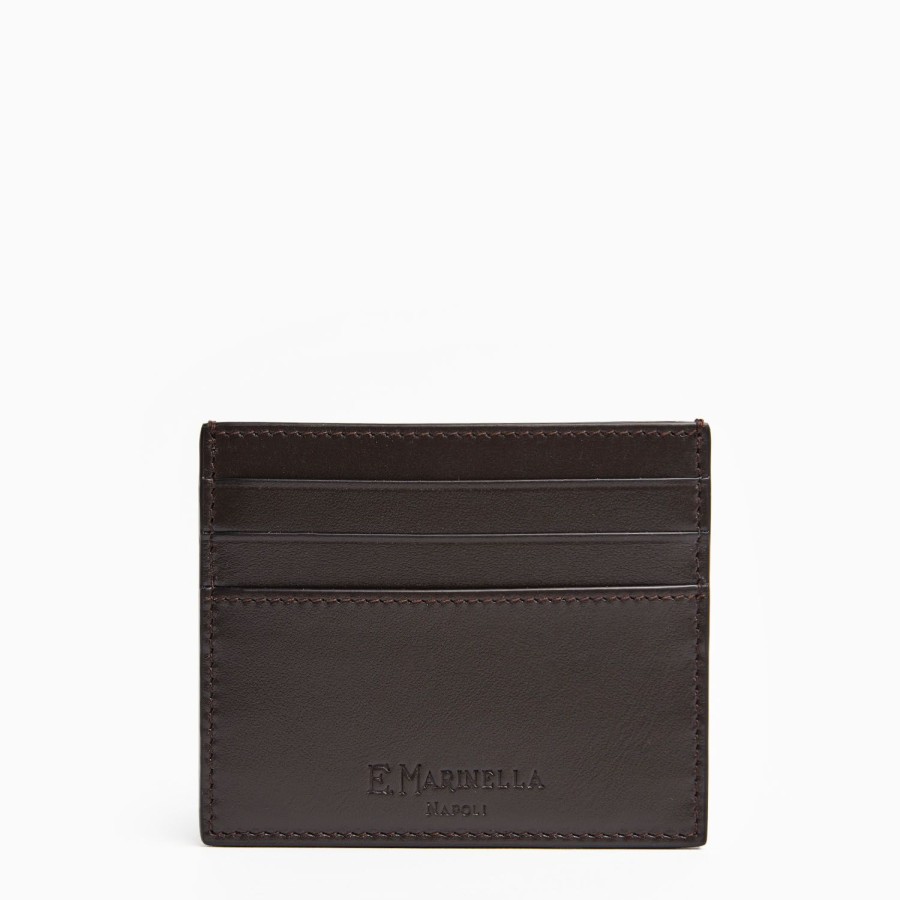 Online E.Marinella Dark Brown Leather Credit Card Holder - 7 Compartments