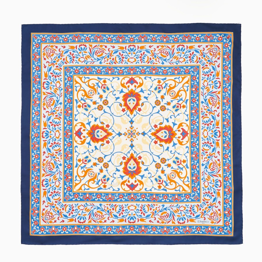 Best E.Marinella Blue And Red Silk Scarf 90 - Damask Pattern