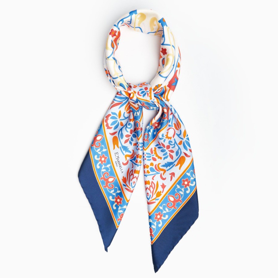 Best E.Marinella Blue And Red Silk Scarf 90 - Damask Pattern